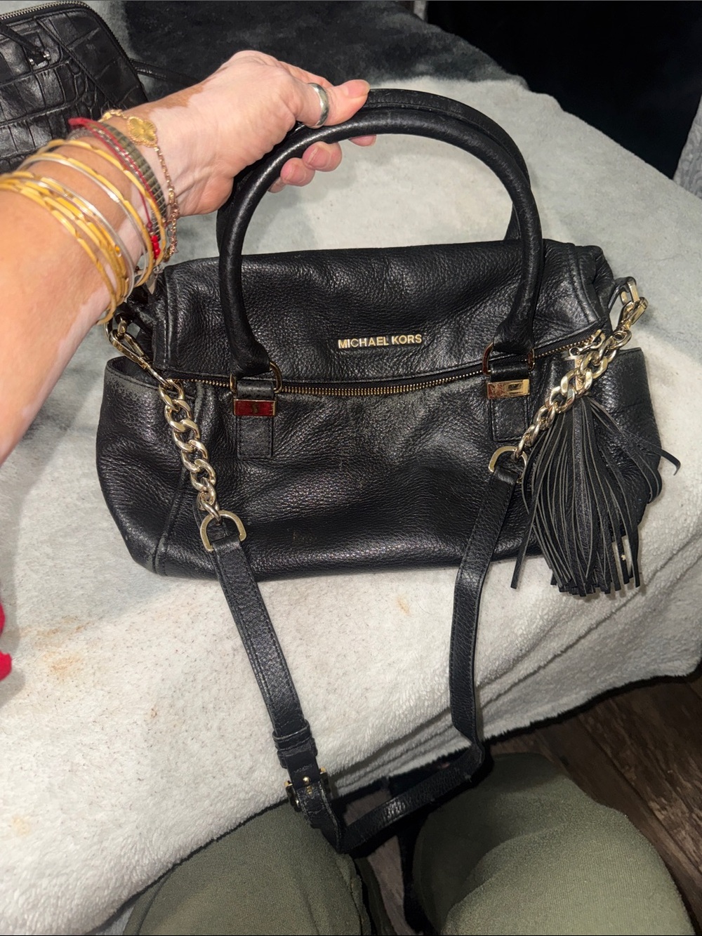 Michael Kors Black Pebbled Leather Satchel with Tassel